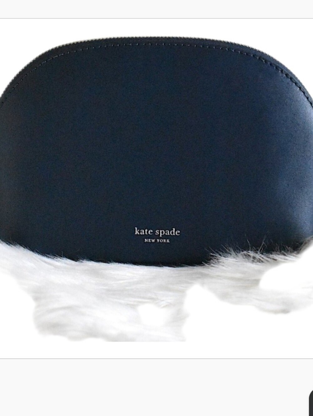 Kate Spade NWOT Zibbi Owl Dome Cosmetic Bag in Blue-Grey Leather - Picture 3 of 3